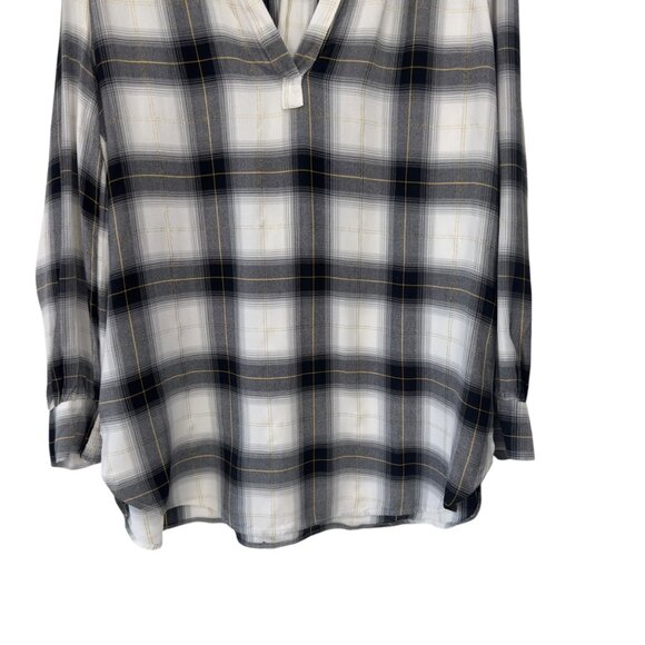 Loft Petite Plaid Tunic Blouse Long Sleeve Black White Gold Details Womens Sz LP - Picture 2 of 11